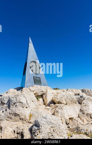 Gipfelmarker am Apex of Guadalupe Peak, Guadalupe Peak Trail, Guadalupe Mountains National Park, Texas, USA Stockfoto