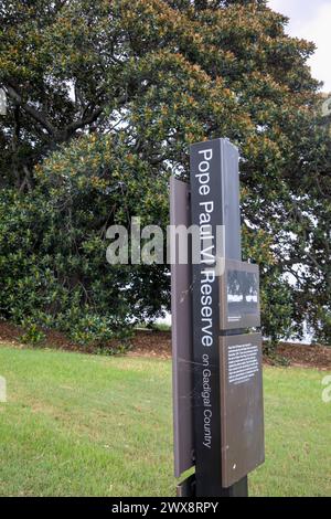 Pope Paul V1 Reservat am Glebe Uferweg neben der Blackwattle Bay, im Westen von Sydney, erinnert an den ersten Besuch des Papstes in Australien Stockfoto