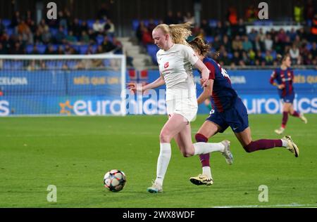 28. März 2024; Estadi Johan Cruyff, Barcelona, Spanien, UEFA Women's Champions League Football, Barcelona gegen SK Brann; Tomine Svendheim Stockfoto