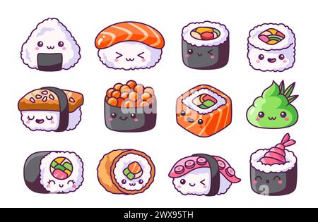 Vektor-Set von niedlichem Kawaii-Sushi Stock Vektor