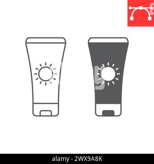 SPF-Linie und Glyphe-Symbol, Sommer und Urlaub, Sonnenschutzvektor-Symbol, Vektorgrafiken, bearbeitbares Konturzeichen, eps 10. Stock Vektor