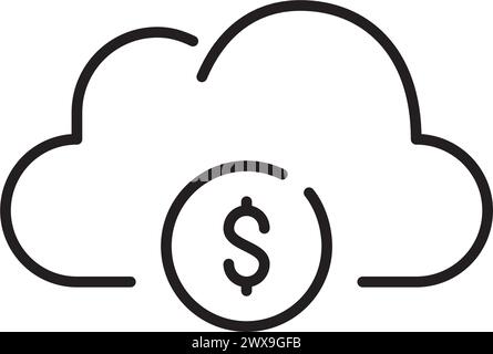 Wolken- und Dollarzeichen. Kostenpflichtige Premium-Benutzerfunktionen. Erweiterte Cloud-Speicherservices. Vektorsymbol Stock Vektor