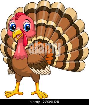 Niedlicher Cartoon truthahn Vogel auf weißem Hintergrund Stock Vektor