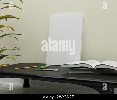Dieses A4-Buchmodell ist ein einfaches weißes Buch auf neutralem Hintergrund. Stockfoto