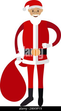 Weihnachtsmann-Klausel in rotem Anzug mit Geschenksack-Vektor-Symbol isoliert auf weiß Stock Vektor