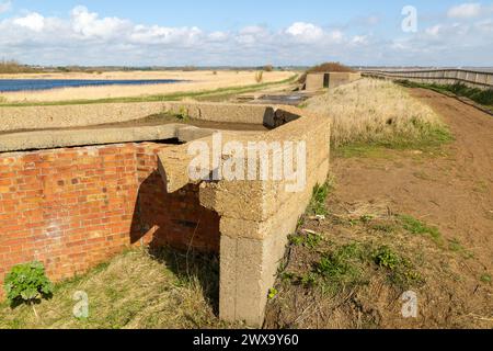 Militärische Gebäude Not Küstenschutz Batterie bei East Lane, Bawdsey, Suffolk, England, Großbritannien Stockfoto