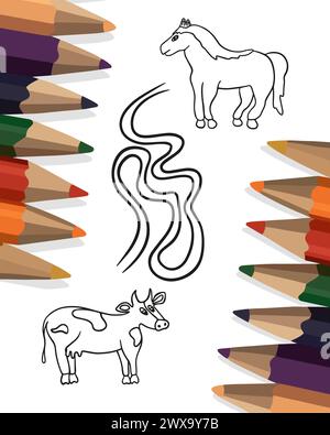 Vektorisolierte Darstellung einer Aufgabe zur Entwicklung motorischer Fähigkeiten. Aufgaben für den Kindergarten. Stock Vektor