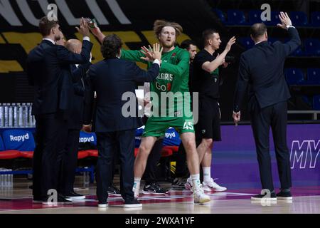 Belgrad, Serbien, 7. März 2023. Brady Manek von Zalgiris Kaunas reagierte während des Spiels 2023/2024 Turkish Airlines EuroLeague, Runde 28 zwischen Maccabi Playtika Tel Aviv und Zalgiris in der Aleksandar Nikolic Hall in Belgrad. März 2023. Quelle: Nikola Krstic/Alamy Stockfoto