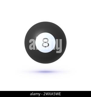 Schwarzer 8 Ball 3D auf weißem Hintergrund. Illustration des Vektorsymbols Stock Vektor