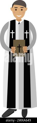 Priester in Uniform mit Bibelvektorsymbol isoliert auf weiß Stock Vektor