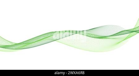 Abstrakte grüne Wellen auf weißem Hintergrund. Elektronische Farbkurven. Vektorabbildung. Banner- und Posterdesign. Stock Vektor