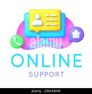 Online-Unterstützung 3D-Vektorillustration, großartiges Design für jeden Zweck. 3D-Bedienerunterstützung und Kundenservicekonzept Stock Vektor