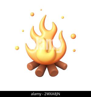 3D Lagerfeuer mit Feuer und Holz Icon Vektor. Niedliches Designelement. Vektorabbildung Stock Vektor