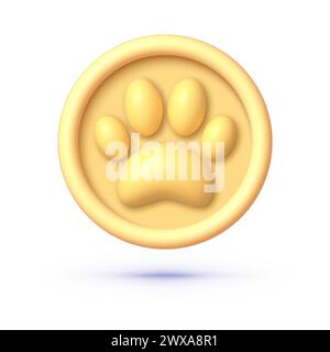 Goldene Pfote 3d auf weißem Hintergrund. Isolierte Grafikvorlage. Vektor-Zeichentrick-Illustration Stock Vektor