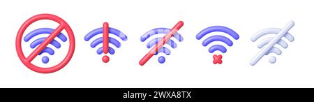 Kein wlan im 3D-Stil. Internet-Netzwerk. Vektor des Mobiltelefons. Globales Netzwerkverbindungskonzept. Konzept der Online-Kommunikation. Vektorabbildung Stock Vektor