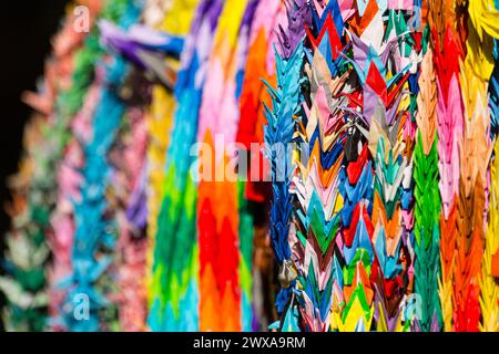 1000 Paper Peace Cranes aus Hiroshima Japan Stockfoto