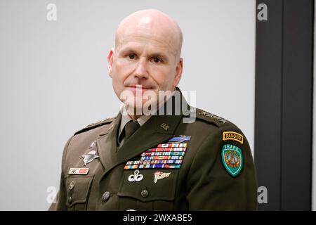 Kranj, Slowenien. März 2024. General Christopher Cavoli nimmt an einer Podiumsdiskussion im Rahmen einer Feier zum 20. Jahrestag des Beitritts Sloweniens zur NATO in Brdo pri Kranju Teil. Slowenien wurde am 29. März 2004 Mitglied der NATO. Anlässlich des 20. Jahrestages fand eine offizielle Zeremonie statt, der Podiumsdiskussionen über dringende globale und europäische Sicherheitsfragen vorausgingen. (Foto: Luka Dakskobler/SOPA Images/SIPA USA) Credit: SIPA USA/Alamy Live News Stockfoto