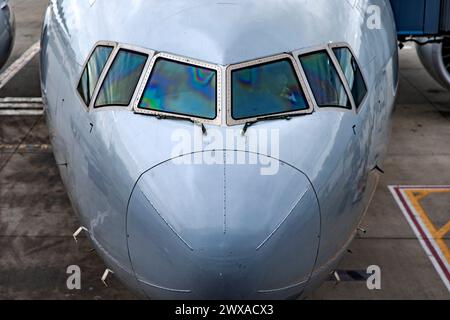 Großraumflugzeuge der Iberia Airline parkten am John F. Kennedy International Airport, ursprünglich bekannt als Idlewild Airport, in New York City (USA) Stockfoto