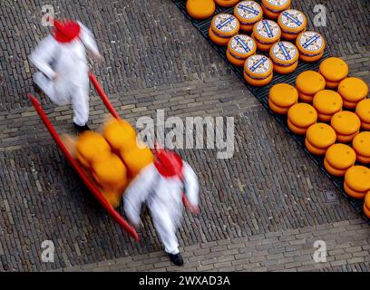 ALKMAAR - der Käse wird während der Eröffnung des ersten Käsemarktes der Saison auf dem Waagplein verkauft. ANP REMKO DE WAAL niederlande raus - belgien raus Stockfoto