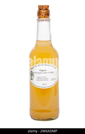 33 CL Flasche Bio-rohem Apfelessig mit Chargennummer und Flaschendatum von Brambletye Fruit Farm Biodynamic Growers in East Sussex Stockfoto