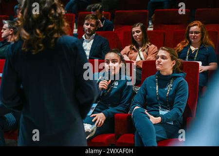 Tubeke, Belgien. März 2024. NIA Elyn wurde während der Nieuwe Strategie vrouwenvoetbal am Freitag, den 29. März 2024 in Tubeke, Belgien, aufgenommen. Quelle: Sportpix/Alamy Live News Stockfoto