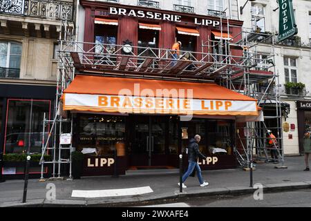 Baustelle in der Brasserie Lipp, Saint-Germain des Prés, Paris, Frankreich Stockfoto