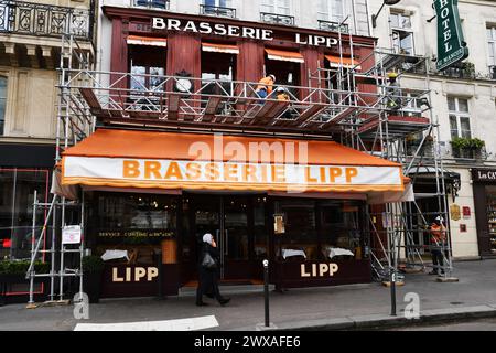 Baustelle in der Brasserie Lipp, Saint-Germain des Prés, Paris, Frankreich Stockfoto