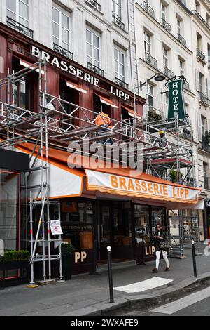 Baustelle in der Brasserie Lipp, Saint-Germain des Prés, Paris, Frankreich Stockfoto