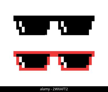 Vektor pixelierte Sonnenbrille, Pixel Boss Brille Icon Set in 8 Bit Retro Stil. Sommer Meme Game 8-Bit Sonnenbrille Design, Mafia Gangster Funky Stock Vektor