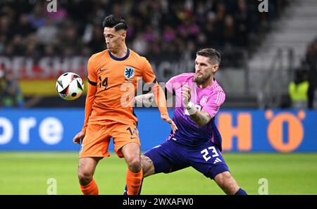 Fußball, internationales Spiel, Freundschaftsspiel zur Euro 2024, Deutsche Bank Park Frankfurt: Deutschland - Niederlande; Tijani Reijnders (NED), Robert Andrich (DE) Stockfoto