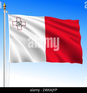 Maltas offizielle nationale winkende Flagge, Europäische Union, Vektor-Illustration Stock Vektor