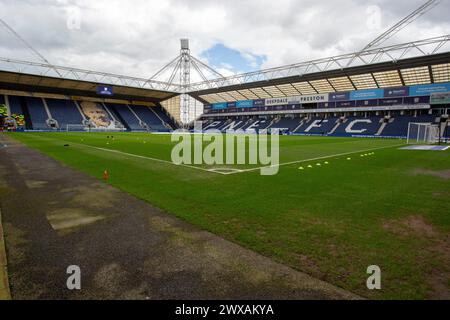 Allgemeine Ansicht des Deepdale Stadions während des Sky Bet Championship-Spiels zwischen Preston North End und Rotherham United in Deepdale, Preston am Freitag, den 29. März 2024. (Foto: Mike Morese | MI News) Credit: MI News & Sport /Alamy Live News Stockfoto