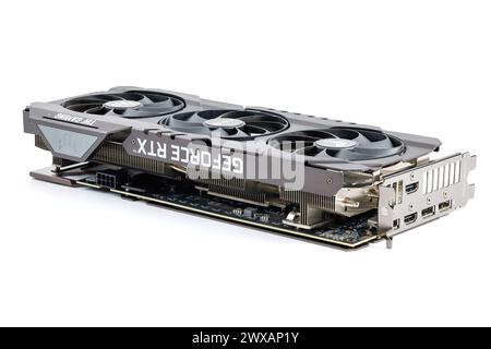 NVIDIA RTX 3060 OC 12g TUF Gaming Grafikkarte auf weißem Hintergrund Stockfoto