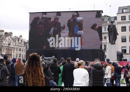 Die Leidenschaft Jesu, eine Theaterveranstaltung, die die letzten Tage Jesu darstellt, findet am Karfreitag, Teil des Osterwochenendes, auf dem Trafalgar Square statt. Vermerk: Roland Ravenhill/Alamy Stockfoto