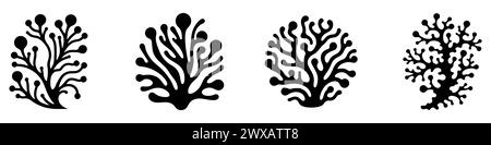 Seetang-Symbol. Set mit schwarzen Algen-Ikonen. Meerespflanzen-Symbol isoliert auf weißem Hintergrund. Vektorabbildung Stock Vektor