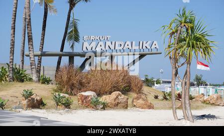 Das Zeichen der Mandalika-Rennstrecke, eine Rennstrecke für MotoGP-Rennen, die sich in Lombok befindet und zum ersten Mal in 2 Jahren stattfindet Stockfoto