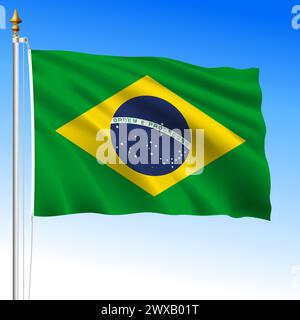 Brasilien offizielle nationale winkende Flagge, südamerikanisches Land, Vektor-Illustration Stock Vektor