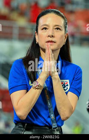 Bangkok, Thailand. März 2024. Präsident des thailändischen Fußballverbandes Nualphan Lamsam in der Qualifikationsrunde der Asiatischen Weltmeisterschaft, in der zweiten Runde, im Spiel der Gruppe C zwischen Thailand und Südkorea im Rajamangala-Stadion. Endstand; Thailand 0:3 Südkorea. (Foto: Kittinun Rodsupan/SOPA Images/SIPA USA) Credit: SIPA USA/Alamy Live News Stockfoto