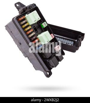 Kfz-Sicherungen Box in verschiedenen Farben und jede Farbe ist für den spezifischen Wert des Schutzes in Ampere definiert verantwortlich. Katalog der Ersatz-p Stockfoto