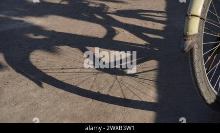 Schatten vom Radrad am Abend Stockfoto