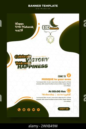 Porträt-Banner auf weißem und grünem Hintergrund für eid mubarak. Stock Vektor