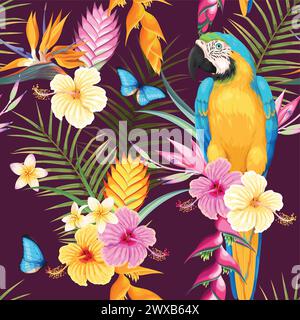 Nahtlose Aras und Blumen Stock Vektor