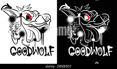 Graffiti Wolf Illustration, Streetwear Graffiti Wolf, Street Style Graffiti Art Stock Vektor