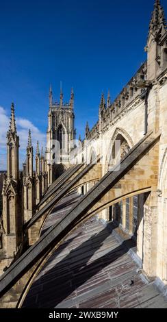 südseite des Kirchenschiffs mit fliegenden Stützen, York Minster Cathedral, England Stockfoto