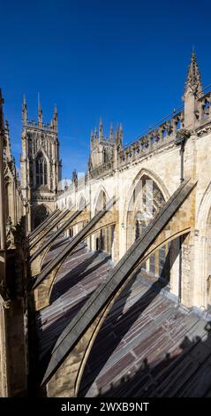 südseite des Kirchenschiffs mit fliegenden Stützen, York Minster Cathedral, England Stockfoto