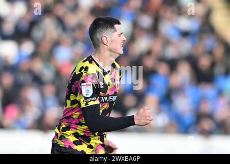 Peterborough, Großbritannien. März 2024. Jon Mellish (22 Carlisle United) während des Spiels der Sky Bet League 1 zwischen Peterborough und Carlisle United in der London Road, Peterborough am Freitag, den 29. März 2024. (Foto: Kevin Hodgson | MI News) Credit: MI News & Sport /Alamy Live News Stockfoto