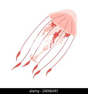 Cartoon Pink Quallen flach. Medusa-Vektor-Illustration. Moderne flache Illustration Quallen isoliert auf weißem Hintergrund. Vektorabbildung Stock Vektor