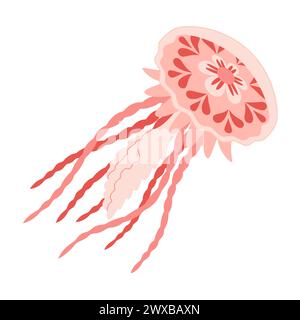 Cartoon Pink Quallen flach. Medusa-Vektor-Illustration. Moderne flache Illustration Quallen isoliert auf weißem Hintergrund. Vektorabbildung Stock Vektor
