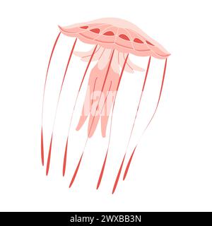Cartoon Pink Quallen flach. Medusa-Vektor-Illustration. Moderne flache Illustration Quallen isoliert auf weißem Hintergrund. Vektorabbildung Stock Vektor