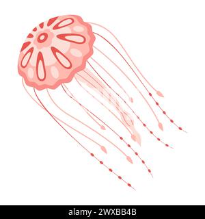 Cartoon Pink Quallen flach. Medusa-Vektor-Illustration. Moderne flache Illustration Quallen isoliert auf weißem Hintergrund. Vektorabbildung Stock Vektor
